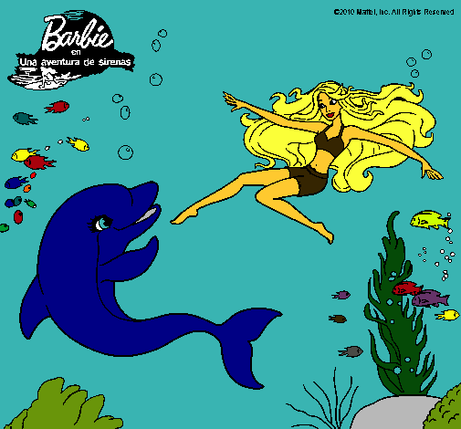 Dibujo Barbie jugando con un delfín pintado por Angyyy