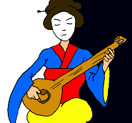 Dibujo Geisha tocando el laud pintado por AZPP