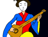 Dibujo Geisha tocando el laud pintado por AZPP