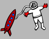 Dibujo Cohete y astronauta pintado por wertyyuuiiop