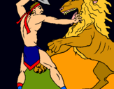 Dibujo Gladiador contra león pintado por AZPP