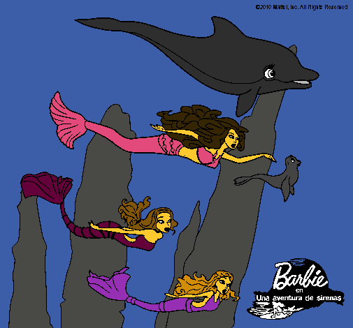 Dibujo Barbie nadando con sirenas pintado por Angyyy