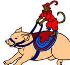 Dibujo Mono y cerdo pintado por juanfe
