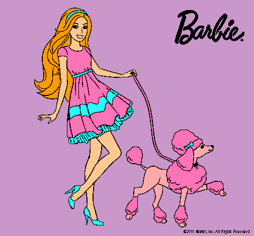 Barbie paseando a su mascota