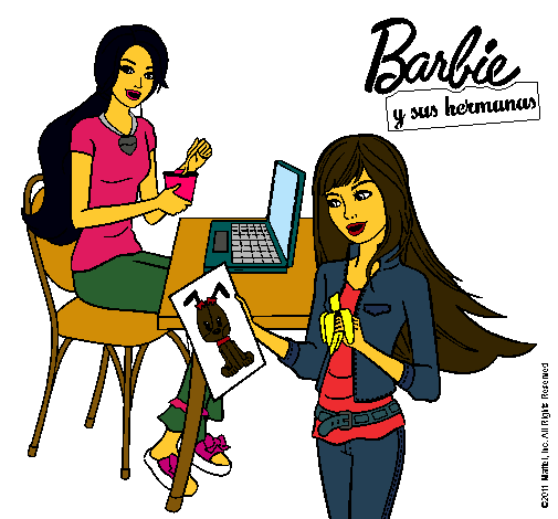 Dibujo Barbie y su hermana merendando pintado por Angyyy
