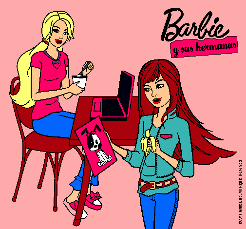 Barbie y su hermana merendando