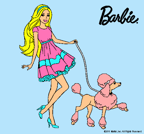Dibujo Barbie paseando a su mascota pintado por lauruki