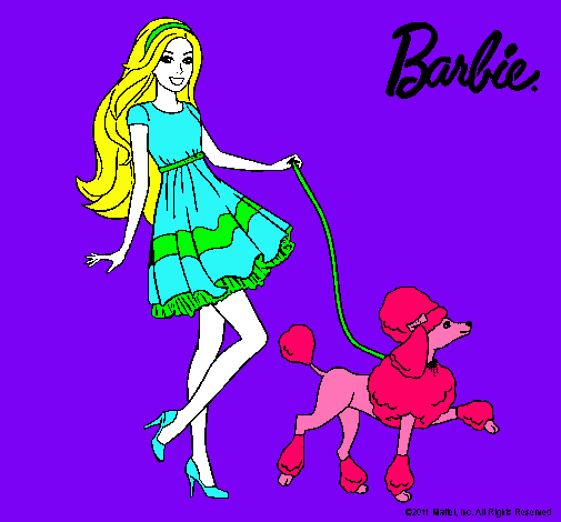 Barbie paseando a su mascota