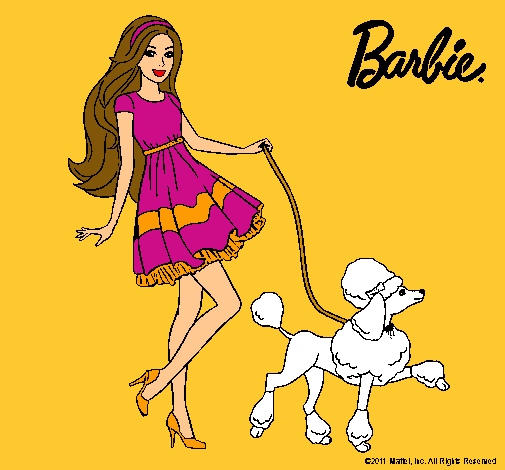 Barbie paseando a su mascota