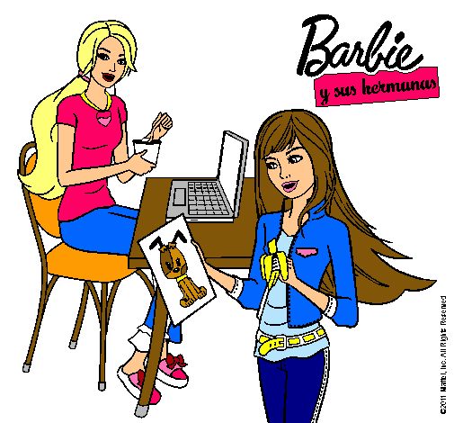 Barbie y su hermana merendando