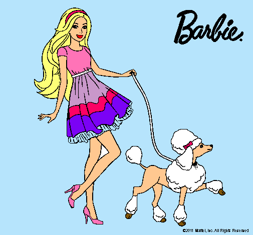 Barbie paseando a su mascota