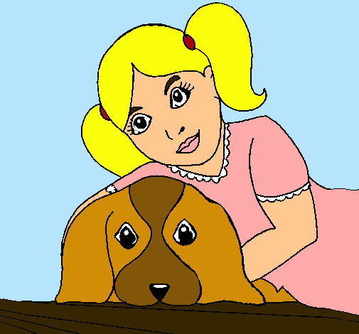 Dibujo Niña abrazando a su perro pintado por Tainara14