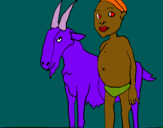 Dibujo Cabra y niño africano pintado por hell