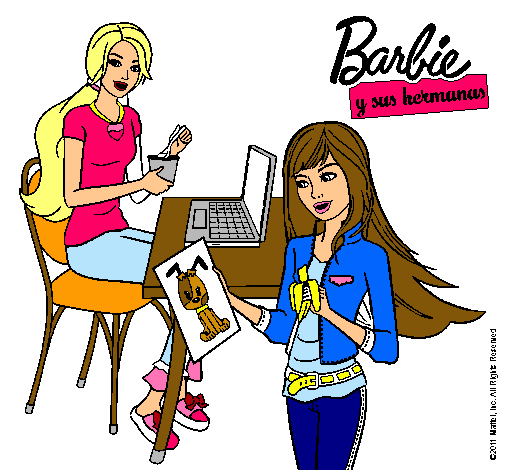 Barbie y su hermana merendando