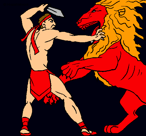 Dibujo Gladiador contra león pintado por ANGRYXD