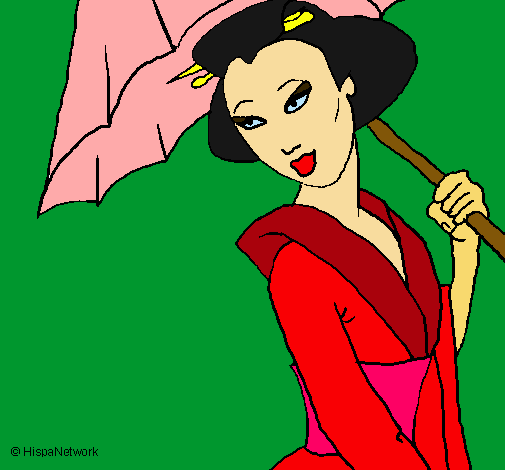 Geisha con paraguas