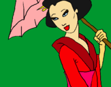 Dibujo Geisha con paraguas pintado por lshdzxlsfhja