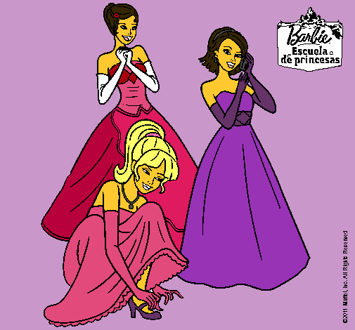 Dibujo Barbie y sus amigas vestidas de gala pintado por Angyyy