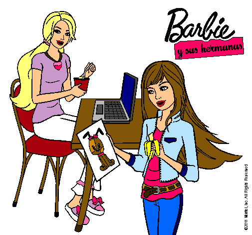 Barbie y su hermana merendando