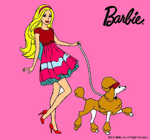 Barbie paseando a su mascota