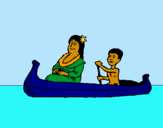 Dibujo Madre e hijo en canoa pintado por 060744