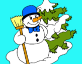 Dibujo Muñeco de nieve y árbol navideño pintado por arleidys