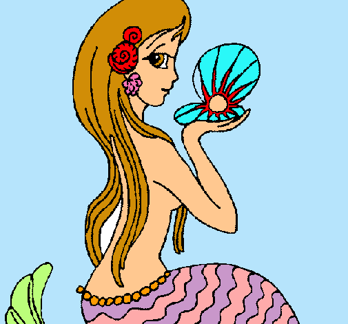 Dibujo Sirena y perla pintado por soooooo