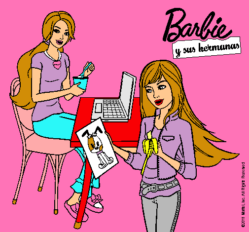 Barbie y su hermana merendando