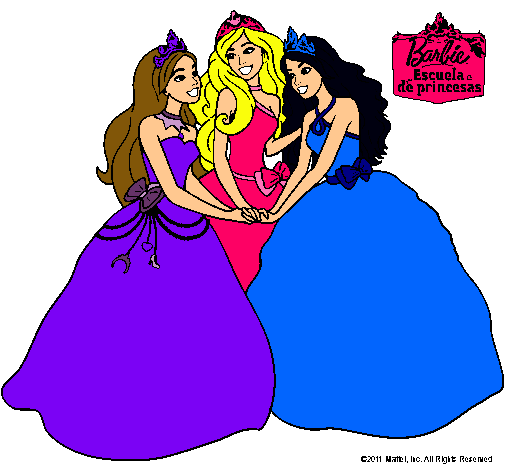 Dibujo Barbie y sus amigas princesas pintado por Zahi