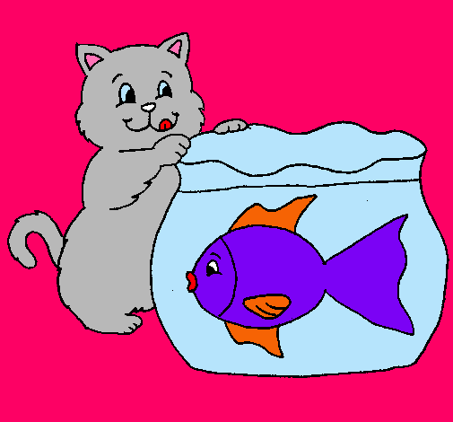 Dibujo Gato y pez pintado por karla13