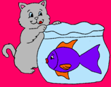 Dibujo Gato y pez pintado por karla13