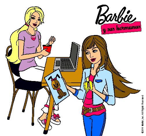 Barbie y su hermana merendando