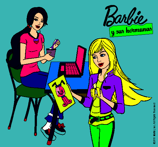 Dibujo de Barbie y su hermana merendando pintado por Andyveck en Dibujos net el día a