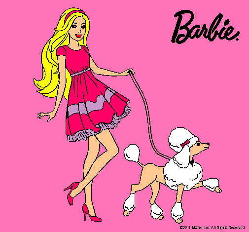 Barbie paseando a su mascota