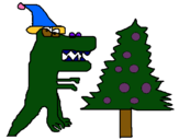 Dibujo Dinosaurio en Navidad pintado por barbiesuemy
