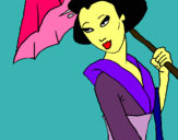 Dibujo Geisha con paraguas pintado por acacio