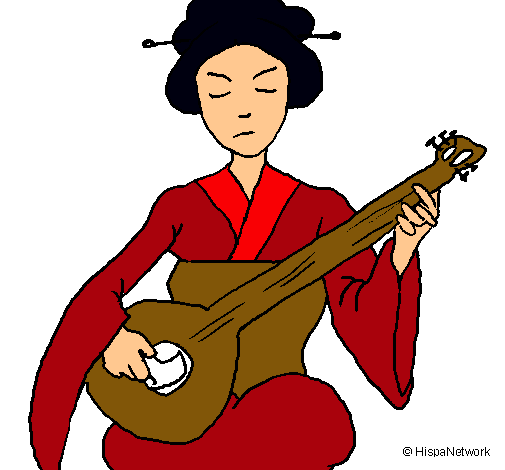 Geisha tocando el laud