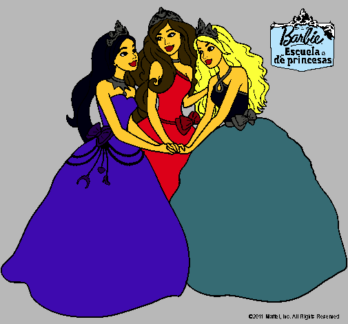 Dibujo Barbie y sus amigas princesas pintado por Angyyy