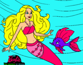 Dibujo Barbie sirena con su amiga pez pintado por Helga