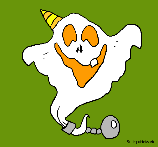 Dibujo Fantasma con sombrero de fiesta pintado por Dino-Jor