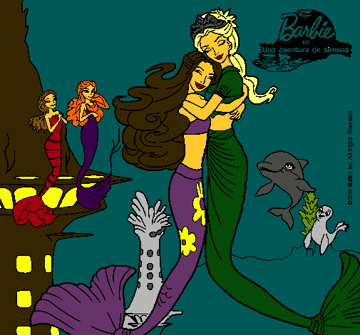 Dibujo Barbie sirena y la reina sirena pintado por Angyyy
