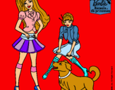 Dibujo Barbie con su perrito y una amiga pintado por sandra202