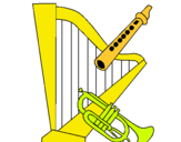 Dibujo Arpa, flauta y trompeta pintado por popopopopopo