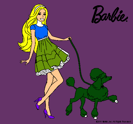 Barbie paseando a su mascota