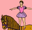Dibujo Trapecista encima de caballo pintado por circo