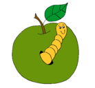 Dibujo Manzana con gusano pintado por fajinamor