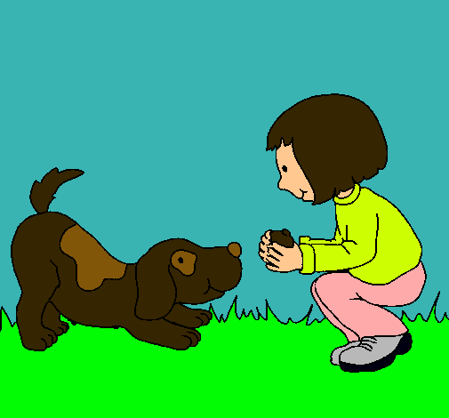 Niña y perro jugando