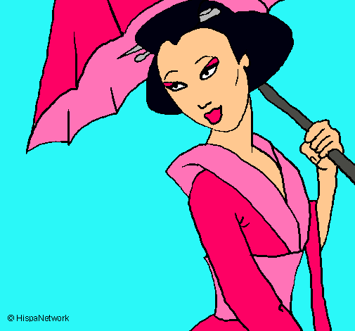 Dibujo Geisha con paraguas pintado por pipilota