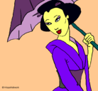 Dibujo Geisha con paraguas pintado por hara
