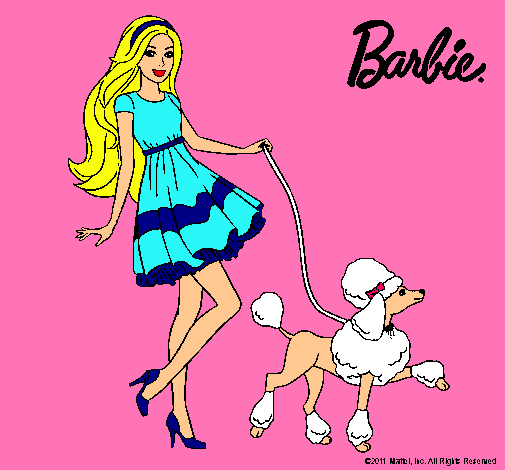 Barbie paseando a su mascota